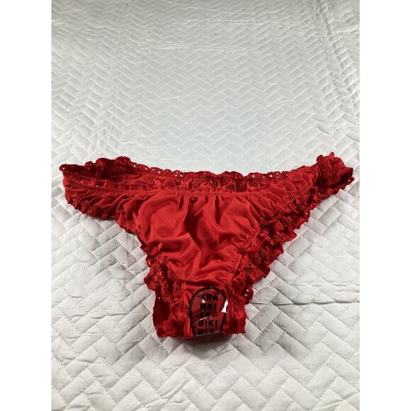 Pink By Frankies Bikinis Cheeky Red Eyelet Bikini Bottom Size L Strachey fit NWT - Picture 3 of 6